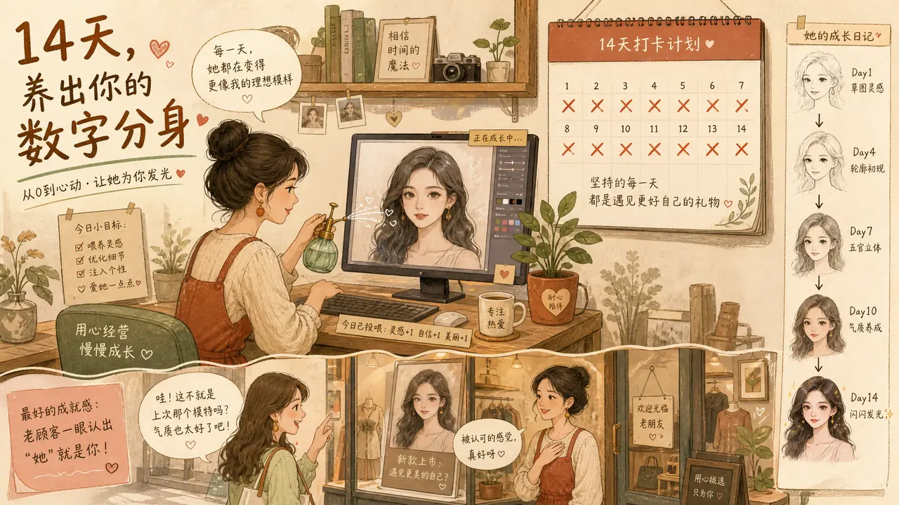 原创智能ai模特怎么养出来？店主从零捏脸14天，老客真的认出了她