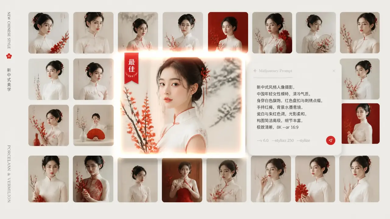 中国女性ai模特怎么调出东方脸？新中式女装运营60张图的提示词心得