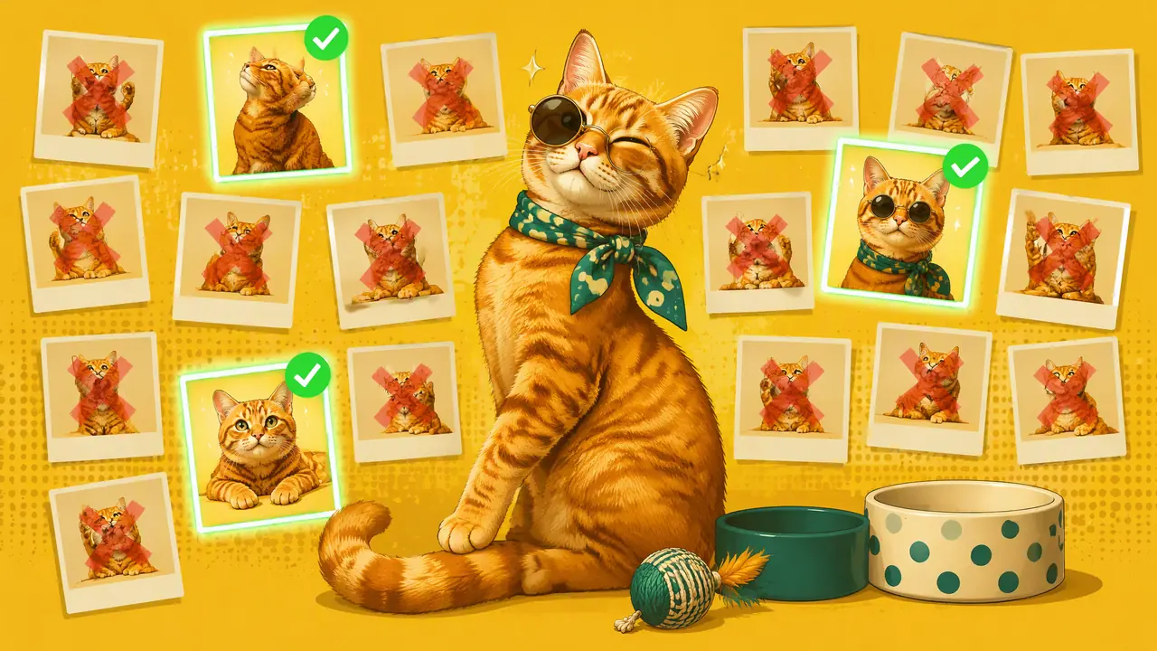 猫ai变模特实测：猫用品店主拿自家橘猫跑了一晚，48张图只留3张